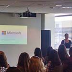 Susan Mann, Federal Government Affairs Manager, Microsoft, welcomes the girls.